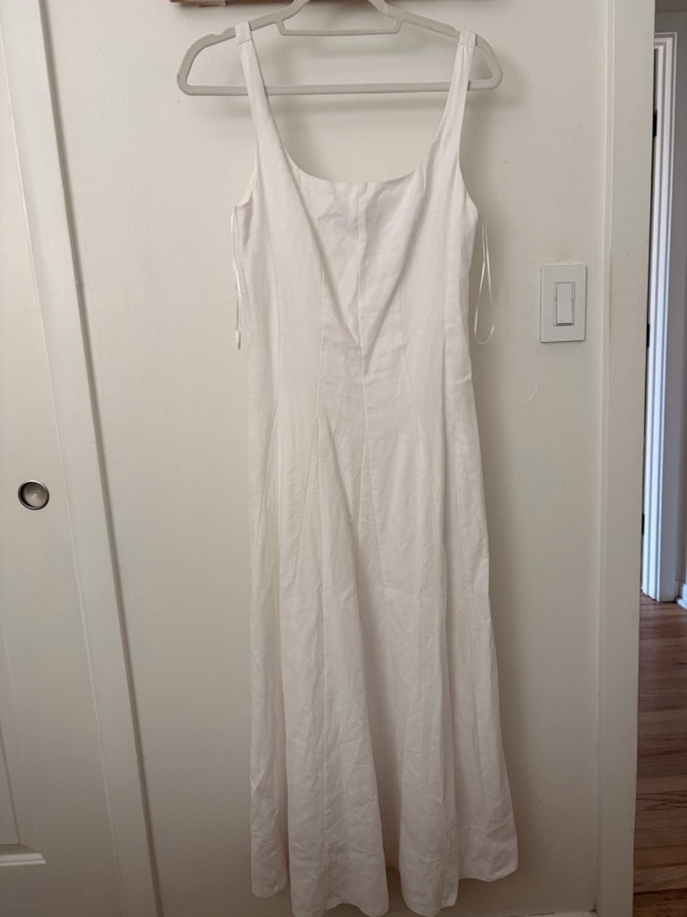 Zara White Linen Midi Dress with drop waist